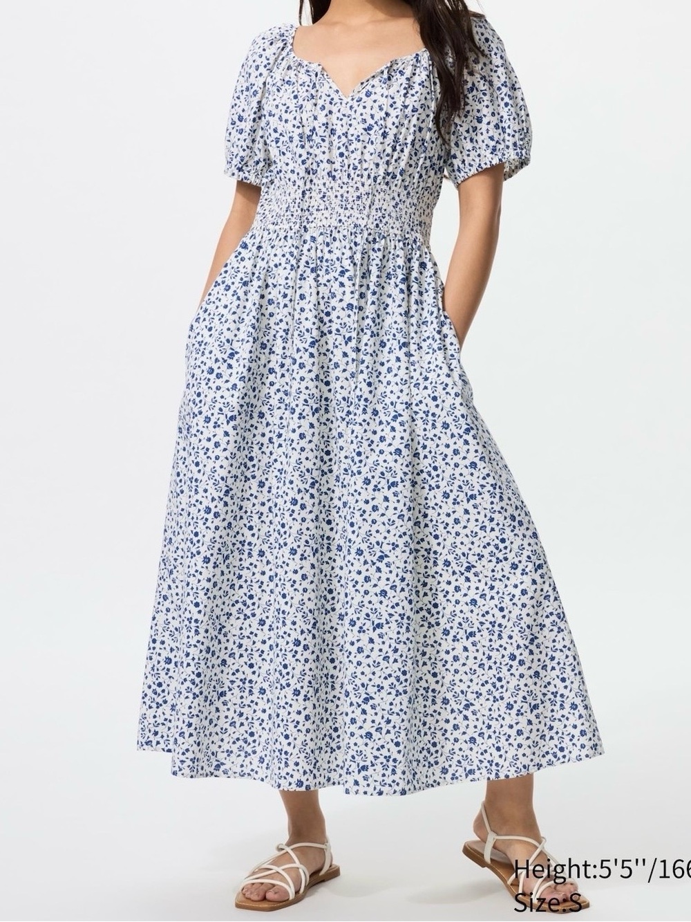 Uniqlo Floral Printed Volume Sleeve Maxi Dress